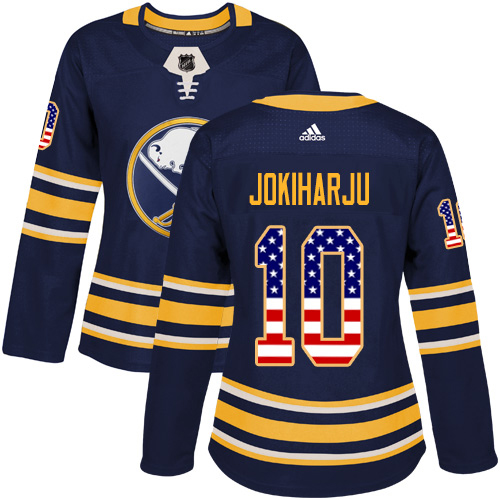 Adidas Sabres #10 Henri Jokiharju Navy Blue Home Authentic USA Flag Women's Stitched NHL Jersey